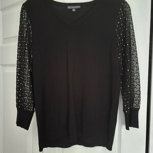 Adrianna Papell Black Top with Gold Lace Sleeves